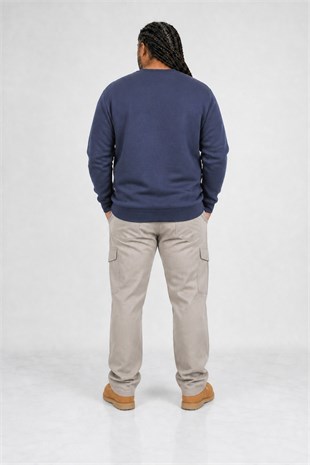 Erkek Büyük Beden Sıfır Yaka 3ip Sweat BRB 24206 INDIGO
