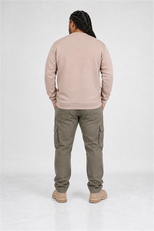Erkek Büyük Beden Sıfır Yaka 3ip Sweat PRD 24207 CAMEL