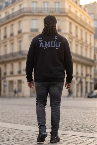 Erkek Büyük Beden Bisiklet Yaka 3ip Sweat AMR 25723 SIYAH