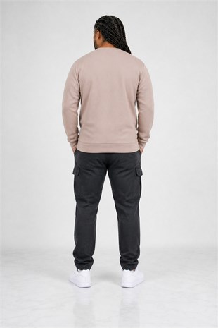 Erkek Büyük Beden Sıfır Yaka 3ip Sweat Tmmy 24204 CAMEL