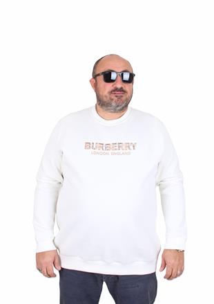 Erkek Büyük Beden Sıfır Yaka 3ip Sweat BRB 24201 EKRU