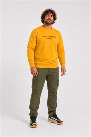 Erkek Büyük Beden Sıfır Yaka Sweat DG 23207 HARDAL