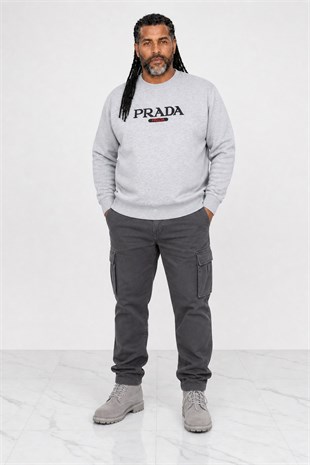 Erkek Büyük Beden Sıfır Yaka 3ip Sweat PRD 24207 GRI MELANJ