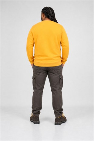 Erkek Büyük Beden Sıfır Yaka 3ip Sweat PRD 24207 HARDAL