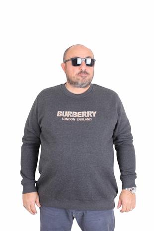 Erkek Büyük Beden Sıfır Yaka 3ip Sweat BRB 24201 ANTRASİT MELANJ