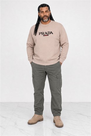 Erkek Büyük Beden Sıfır Yaka 3ip Sweat PRD 24207 CAMEL