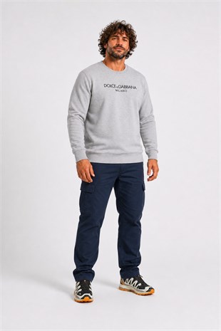 Erkek Büyük Beden Sıfır Yaka Sweat DG 23207 GRI MELANJ