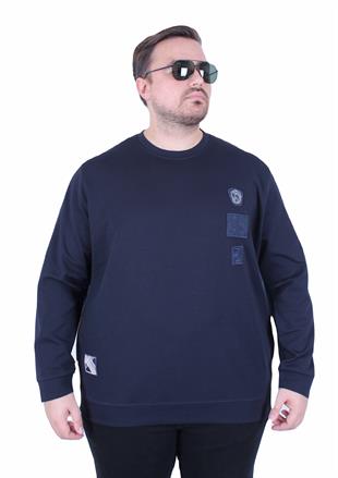 Erkek Büyük Beden Bisiklet Yaka Sweat Double Face BRB. 25711 LACIVERT