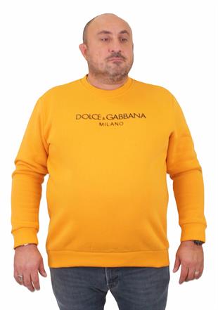 Erkek Büyük Beden Sıfır Yaka Sweat DG 23207 HARDAL