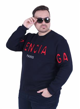 Erkek Büyük Beden Bisiklet Yaka 3ip Sweat Blnciaga 25724 LACIVERT