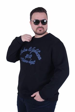 Erkek Büyük Beden Bisiklet Yaka Sweatshirt D&G 25726 SIYAH