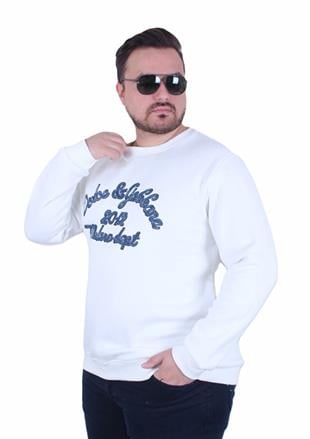 Erkek Büyük Beden Bisiklet Yaka Sweatshirt D&G 25726 EKRU