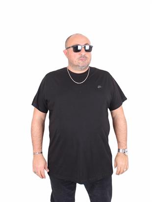 Erkek Büyük Beden Sıfır Yaka Tişört NK 25106 SIYAH