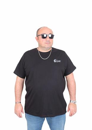Erkek Büyük Beden Sıfır Yaka Tişört Lcst 25116 SIYAH