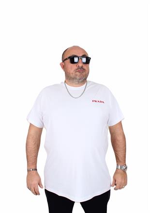 Erkek Büyük Beden Sıfır Yaka Tişört Prd 25107 BEYAZ