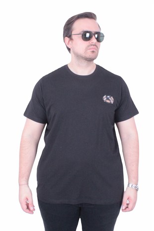Erkek Büyük Beden Sıfır Yaka Tişört BRBR26106 SIYAH