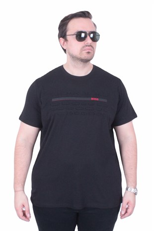 Erkek Büyük Beden Sıfır Yaka Tişört BSS 26113 SIYAH