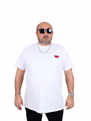 Erkek Büyük Beden Sıfır Yaka Tişört DG 25123 BEYAZ