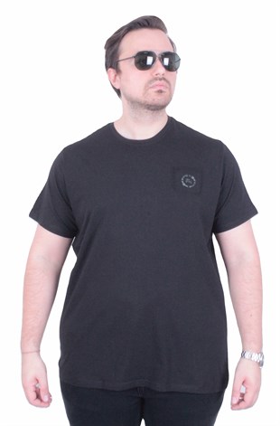Erkek Büyük Beden Sıfır Yaka Tişört Brbr 26102 SIYAH