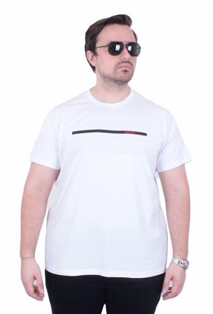 Erkek Büyük Beden Sıfır Yaka Tişört BSS 26113 BEYAZ