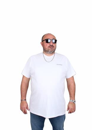 Erkek Büyük Beden Sıfır Yaka Tişört PShrk 25108 BEYAZ