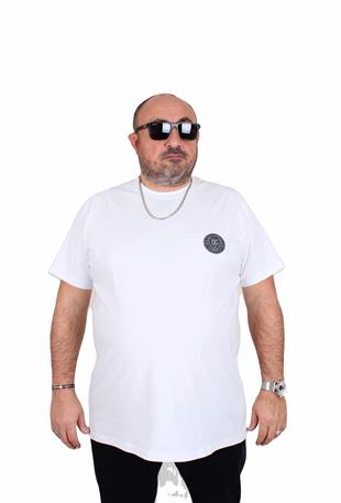 Erkek Büyük Beden Sıfır Yaka Tişört Dg Italy 25124 BEYAZ