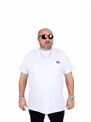 Erkek Büyük Beden Sıfır Yaka Tişört DG 25111 BEYAZ