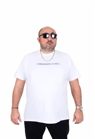Erkek Büyük Beden Sıfır Yaka Tişört Arm Exc 25131 BEYAZ