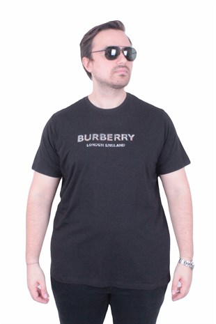 Erkek Büyük Beden Sıfır Yaka Tişört BRBR 26117 SIYAH
