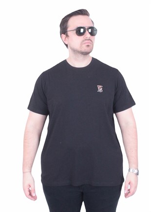Erkek Büyük Beden Sıfır Yaka Tişört BRBR 26105 SIYAH