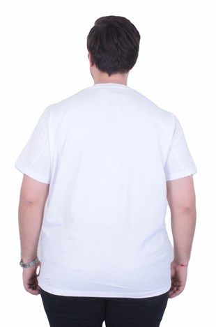 Erkek Büyük Beden Sıfır Yaka Tişört EA 26114 BEYAZ