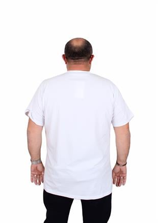 Erkek Büyük Beden Sıfır Yaka Tişört GA 25118 BEYAZ