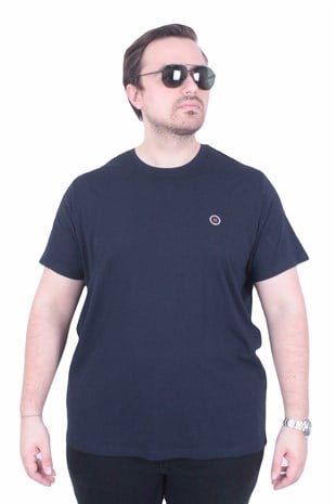 Erkek Büyük Beden Sıfır Yaka Tişört HRM 26104 LACIVERT