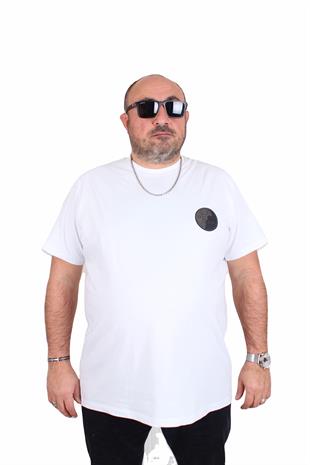 Erkek Büyük Beden Sıfır Yaka Tişört VRS 25122 BEYAZ
