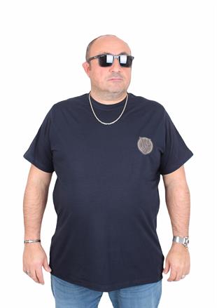 Erkek Büyük Beden Sıfır Yaka Tişört VRS 25119 LACIVERT