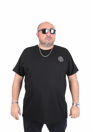 Erkek Büyük Beden Sıfır Yaka Tişört EA 25137 SIYAH