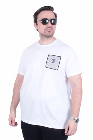 Erkek Büyük Beden Sıfır Yaka Tişört EA 26100 BEYAZ