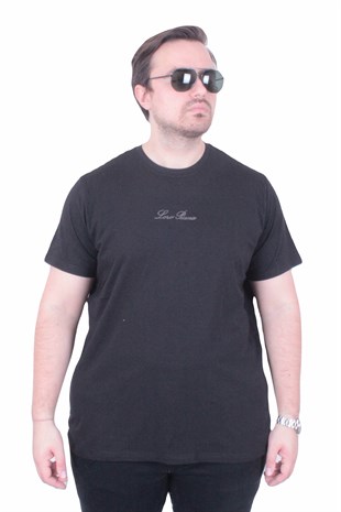 Erkek Büyük Beden Sıfır Yaka Tişört LPIA 26107 SIYAH