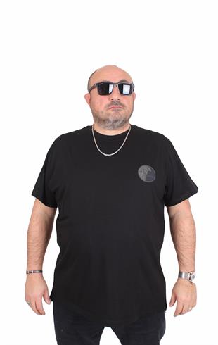 Erkek Büyük Beden Sıfır Yaka Tişört VRS 25122 SIYAH