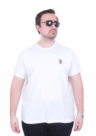 Erkek Büyük Beden Sıfır Yaka Tişört BRBR 26105 BEYAZ