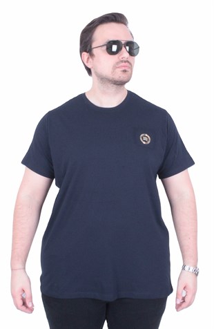 Erkek Büyük Beden Sıfır Yaka Tişört Brbr 26102 LACIVERT