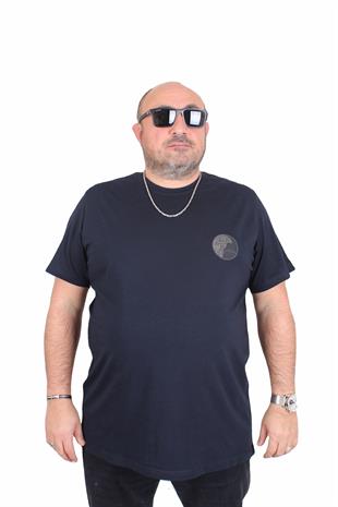 Erkek Büyük Beden Sıfır Yaka Tişört VRS 25122 LACIVERT