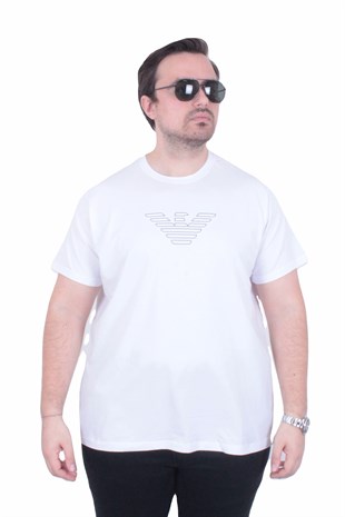 Erkek Büyük Beden Sıfır Yaka Tişört EA 26120 BEYAZ