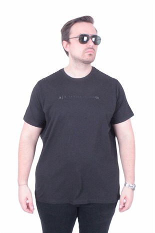 Erkek Büyük Beden Sıfır Yaka Tişört EA 26114 SIYAH
