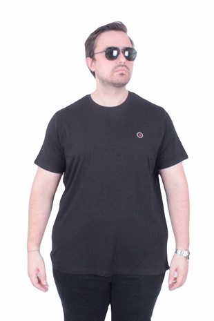 Erkek Büyük Beden Sıfır Yaka Tişört HRM 26104 SIYAH