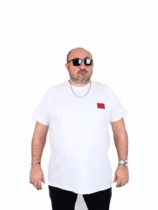 Erkek Büyük Beden Sıfır Yaka Tişört Tmy Hlf 25125 BEYAZ