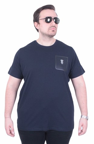 Erkek Büyük Beden Sıfır Yaka Tişört EA 26100 LACIVERT