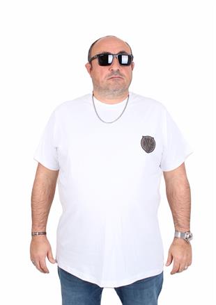 Erkek Büyük Beden Sıfır Yaka Tişört VRS 25119 BEYAZ