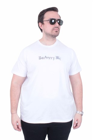 Erkek Büyük Beden Sıfır Yaka Tişört Brbr 26111 BEYAZ