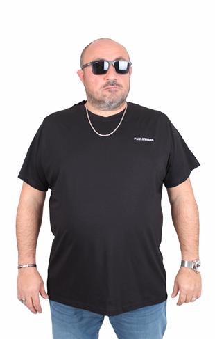 Erkek Büyük Beden Sıfır Yaka Tişört PShrk 25108 SIYAH